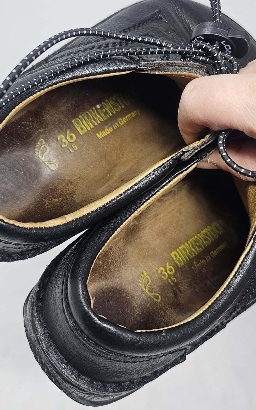 Birkenstock Women’s Memphis Black Pebbled Leather Oxford Locking Laces Size 36/5 - Picture 9 of 10